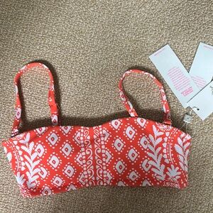 Lilly Pulitzer White and Orange Bandeau Bikini Top